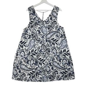 Lucky Brand Blue and White Paisley Dress 100% Linen A Line Summer Mini Size L